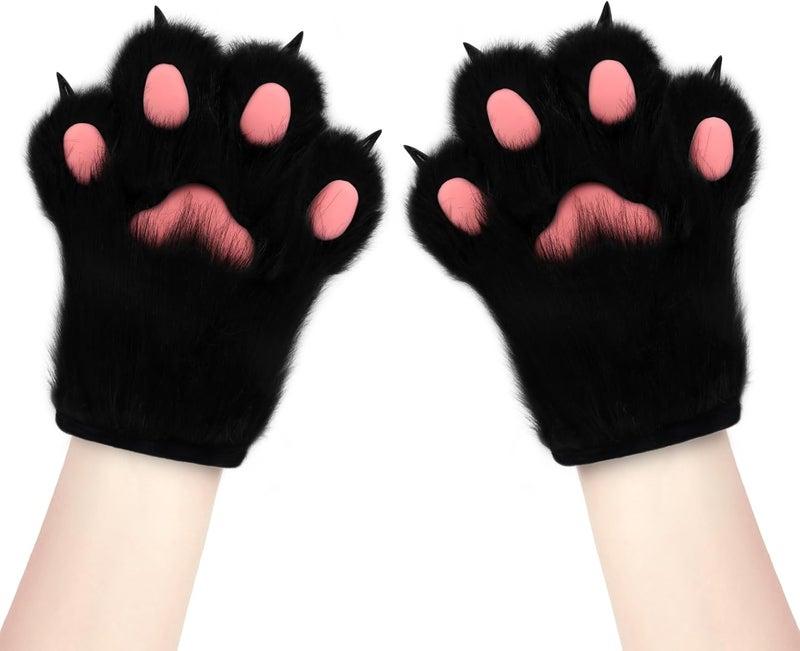 hbbhml Faux Fur Plush Furry Cat Claw Gloves Fursuit Animal Fox Paws Mittens Halloween Cosplay Costume Accessories for Adult - Image 2